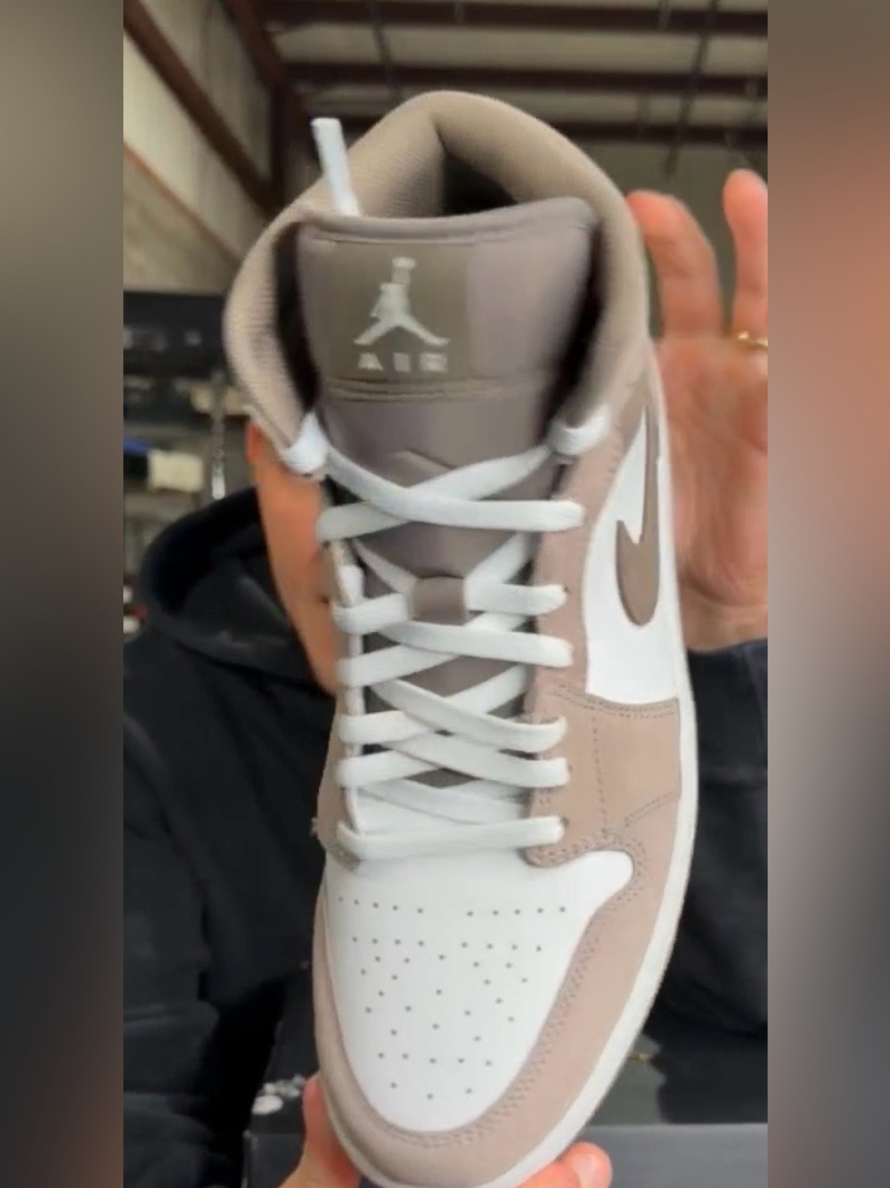 Jordan High-Top Sneakers in Taupe and White